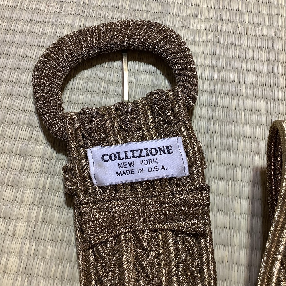 Collezione New York Gold Braided Belt Woven Metallic Belt with Round Buckle - Picture 2 of 7